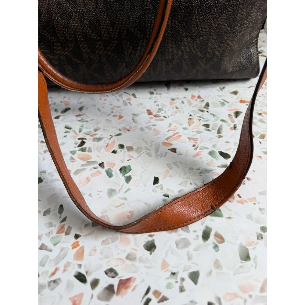 Michael Kors Hamilton Satchel Brown Logo PVC Leather Preppy Classic Tote Bag